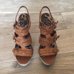 Jessica Simpson light brown leather wedges